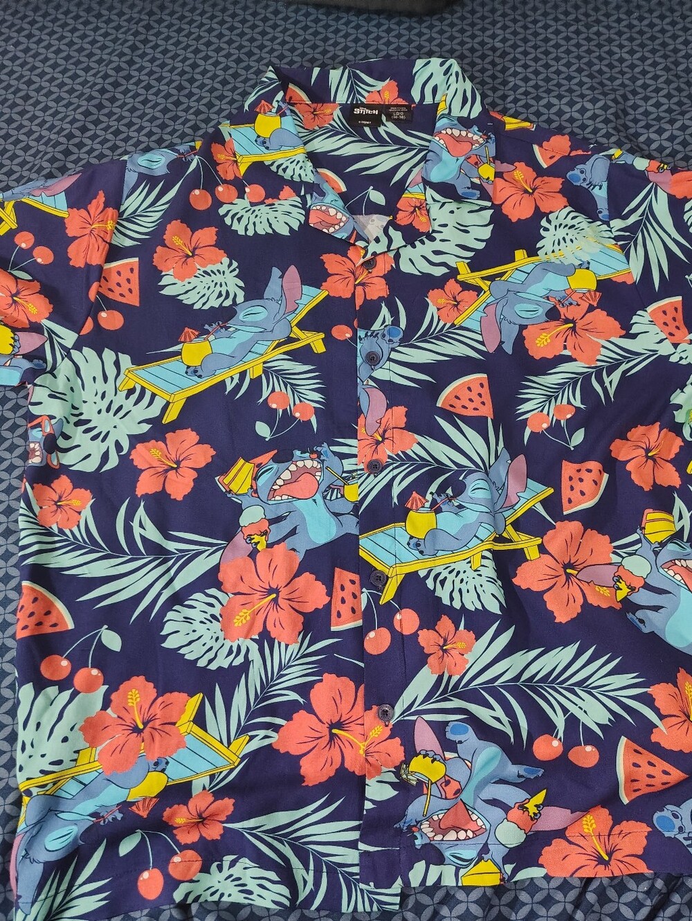Disney Navy Tropical Hawaiian Shirt with Coral and Aqua Accents